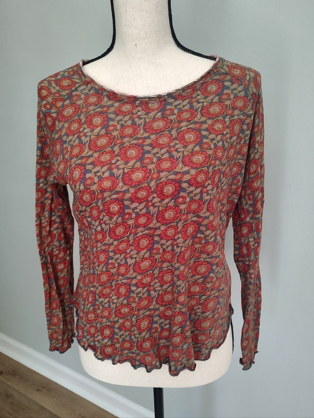 Natural Life Lily Floral Raglan Long Sleeve Cotton Top Cottage Boho M - Picture 2 of 9